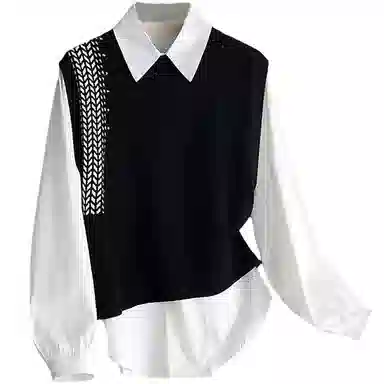 丝柏舍 针织纯色马甲方领衬衣休闲套装 女款