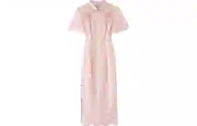 槿爷东方 燕脂 中式花卉刺绣网纱短袖旗袍 女款 烟粉色