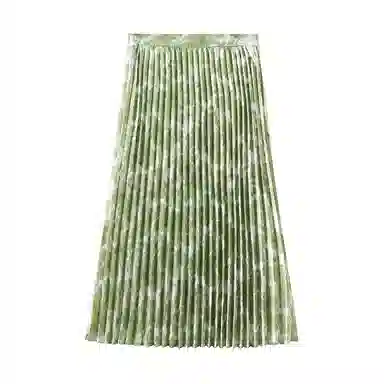 茵曼 中长款中腰百褶休闲长裙 女款 绿色