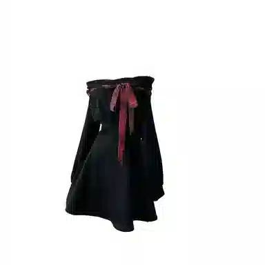 桴生 甜酷少女一字领收腰显瘦加绒冬小个子长袖连衣裙 女款 黑色