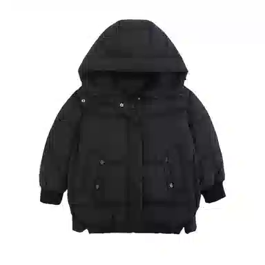 唐狮童装 纯色连帽拉链保暖休闲长袖羽绒服 儿童款 黑色