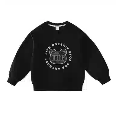 青蛙王子 插肩时尚圆领套头卫衣 黑色 儿童款