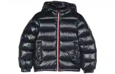 Moncler Colorblock Zip Hoodie Down Jacket Kids Navy Blue