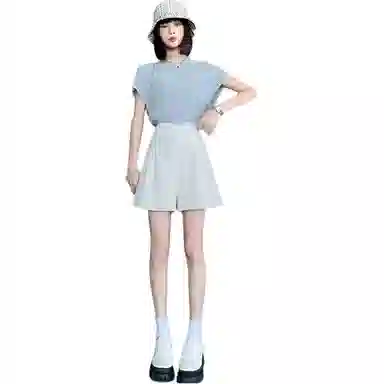 水中花 纯色高腰宽松阔腿休闲短裤 女款