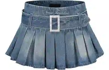 Nana Jacqueline Vintage Pleated Denim Skirt Blue