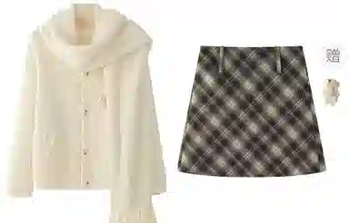 东鲸岁时记 学院风宽松韩系穿搭针织衫格纹气质半身裙裙装套装 女款