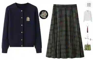 东鲸岁时记 慵懒风学院风高级感针织开衫舒适长袖衬衫格纹半身裙裙装套装 女款