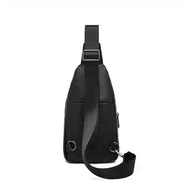 老人头 时尚简约商务轻便通勤斜挎包 头层牛皮 胸包 男款 黑色