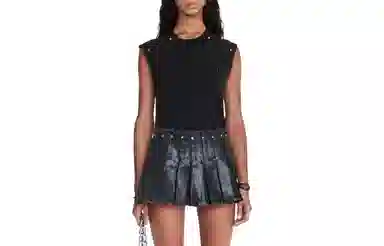 DION LEE SS24 LAMINATED PLEAT MINI SKIRT BLACK
