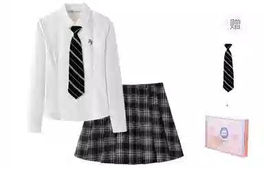 东鲸岁时记 学院风高级感收腰长袖衬衫松弛感文艺风格纹伯克利百褶裙搭配一整套裙装套装 春秋季 女款 礼盒装 白色+黑灰