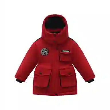 鸭鸭 连帽拉链中长款羽绒服 中小童