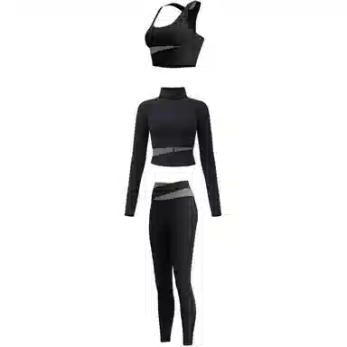 欧迪芬  欧若风蜜桃拼色三件套裸感无缝外套免穿胸垫文胸背心瑜伽裤速干跑步健身服套装出游运动普拉提臀高腰高弹力显瘦  瑜伽套装  女款