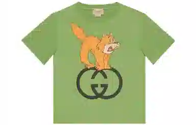 Gucci Kids SS23 Logo Cartoon Print T-Shirt Green