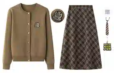 东鲸岁时记 慵懒学院风高级感针织开衫毛衣长袖衬衫格纹长裙裙装套装 女款