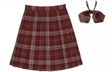 豹了个猫 格子高腰宽松短款百褶半身裙裙装制服 女款