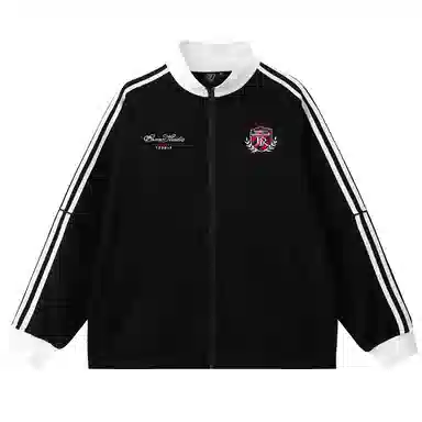 ER Retro Badge Stripe Colorblock Zip-Up Sweatshirt