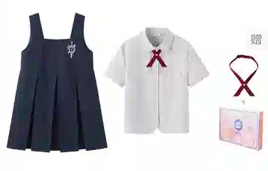 东鲸岁时记 学院风纯色尖领短袖衬衫背带裙制服 女款 礼盒装
