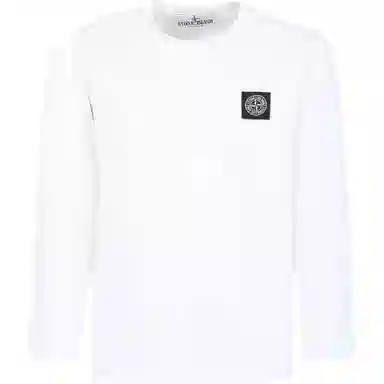 Stone Island Kids Logo Crewneck Long Sleeve T-Shirt White