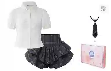 东鲸岁时记 学院风短款收腰短袖衬衫格纹蛋糕短裙制服 女款 礼盒装