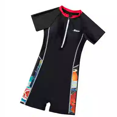 特步 锦鲤印花平角短袖连体泳装 女款