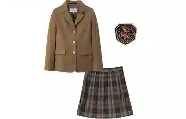 东鲸岁时记 纯色单排扣长袖外套格纹短款半身裙制服套装 女款