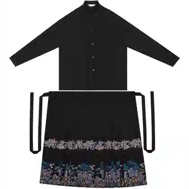 织造司 曲径幽兰 原创立领琵琶袖短袄通勤马面裙秋冬日常明制汉服 女款 黑色