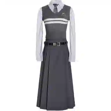 兔半眠 学院风马甲衬衫半身裙制服套装 女装 灰色