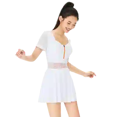 鸿星尔克 纯色修身遮肚简约连体泳装 白色