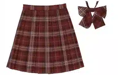 豹了个猫 格子高腰宽松短款百褶半身裙裙装制服 女款