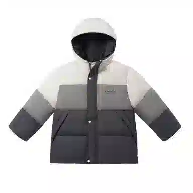 青蛙王子 时尚拼色拉链连帽保暖长袖羽绒服 中小童