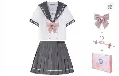 东鲸岁时记 纯色翻领短袖上衣短款百褶半身裙制服套装礼盒装 女款