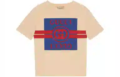 Gucci Striped Letter Print Tee Cream