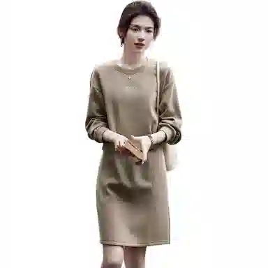 【dme】 圆领套头长袖卫衣纯色松紧合身半身裙裙装套装 女款 奶咖色