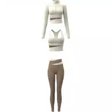 欧迪芬  欧若风蜜桃拼色三件套裸感无缝外套免穿胸垫文胸背心瑜伽裤速干跑步健身服套装出游运动普拉提臀高腰高弹力显瘦  瑜伽套装  女款