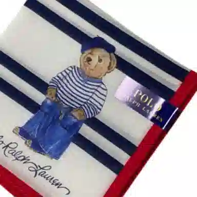 Polo Ralph Lauren Colorblock Bear Embroidered Cotton Scarf Blue