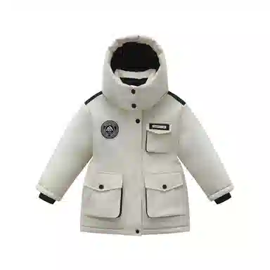 鸭鸭 连帽拉链中长款羽绒服 中小童