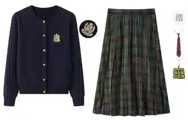 东鲸岁时记 慵懒学院风圆领单排扣上衣格子简约宽松半身裙裙装套装 女款