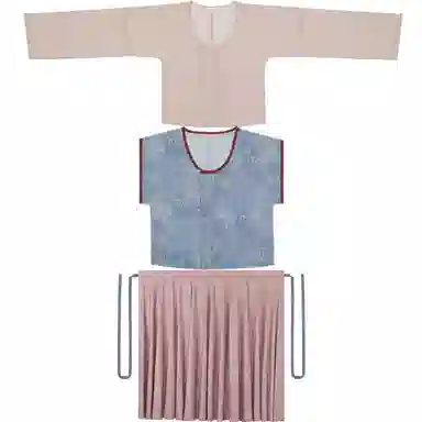 织造司 碧城 唐制拼色印花唐褙子圆领衫八破裙三套装原创汉服 女款