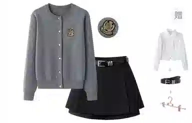 东鲸岁时记 慵懒学院风单排扣简约上衣舒适纯色短裙裙装套装 女款