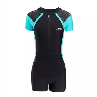 特步 拼接撞色遮肚显瘦连体泳装 女款