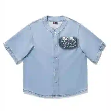 中国李宁 字母单排扣柔软舒适透气百搭短袖牛仔外套 男款 浅蓝色