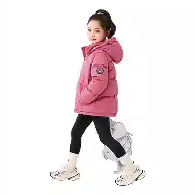 左西 连帽简约字母长袖羽绒服 儿童款