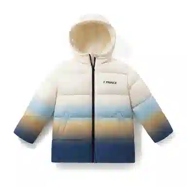 青蛙王子 连帽渐变拼色拉链长袖羽绒服 花浅蓝 中小童