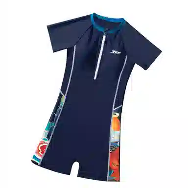 特步 锦鲤印花平角短袖连体泳装 女款