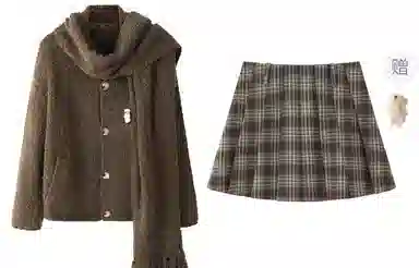 东鲸岁时记 学院风宽松韩系穿搭针织衫格纹气质半身裙裙装套装 女款