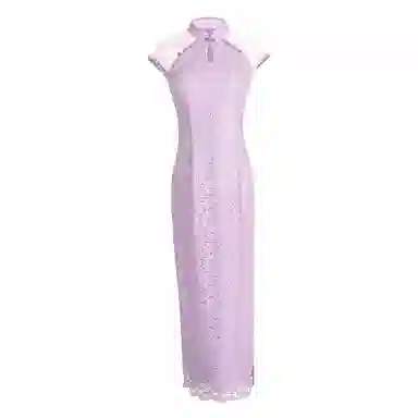 四美子 蝴蝶刺绣亮片蕾丝包臀旗袍连衣裙 彩蝶衣