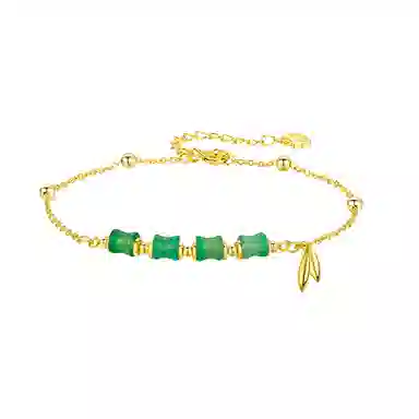 福茹记 竹够爱你 新中式竹节竹叶  百搭精致小众设计 玉髓 手链 女款