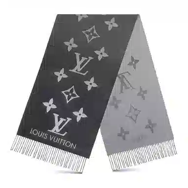 Louis Vuitton Classic Logo Cashmere Scarf Gray Black