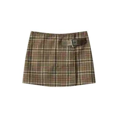 YINLEI Retro Plaid High Waist Skirt
