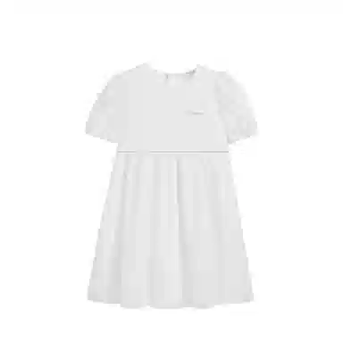 英氏 童装 泡泡袖暗纹绣花短袖连衣裙 女童 白色